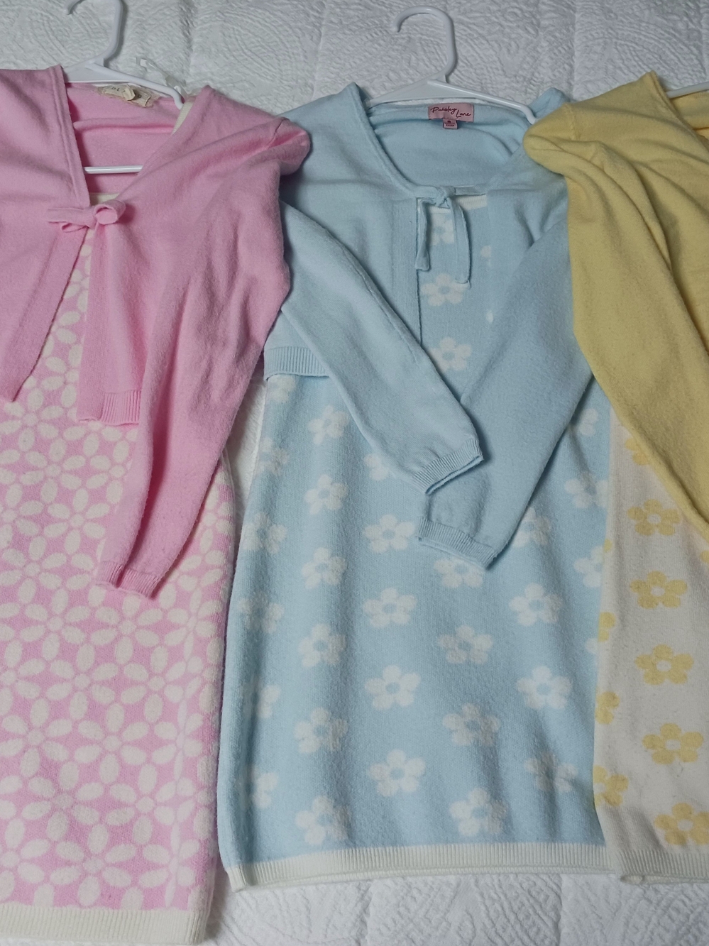 LOT OF 3 Girls' Pastel Daisy Knit Dress Sets with Matching Cardigans - Size 8